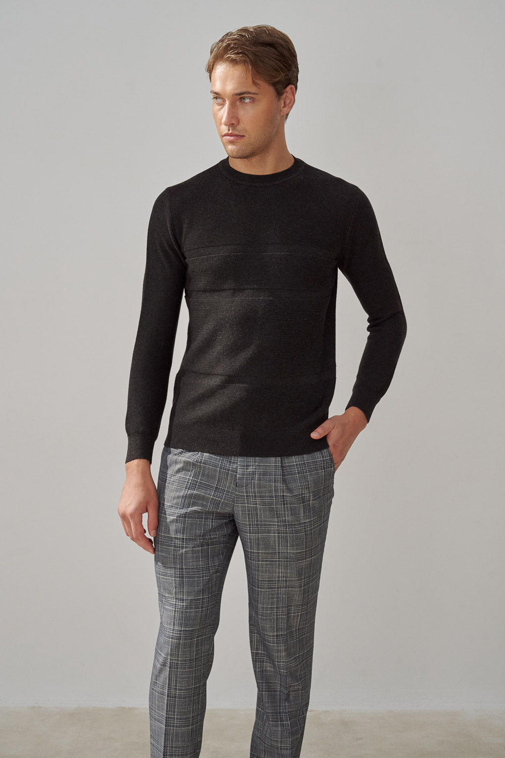 SST&C Lava Dark Gray Horizontal Textured Sweater | 1112309008  (Outlet)_3