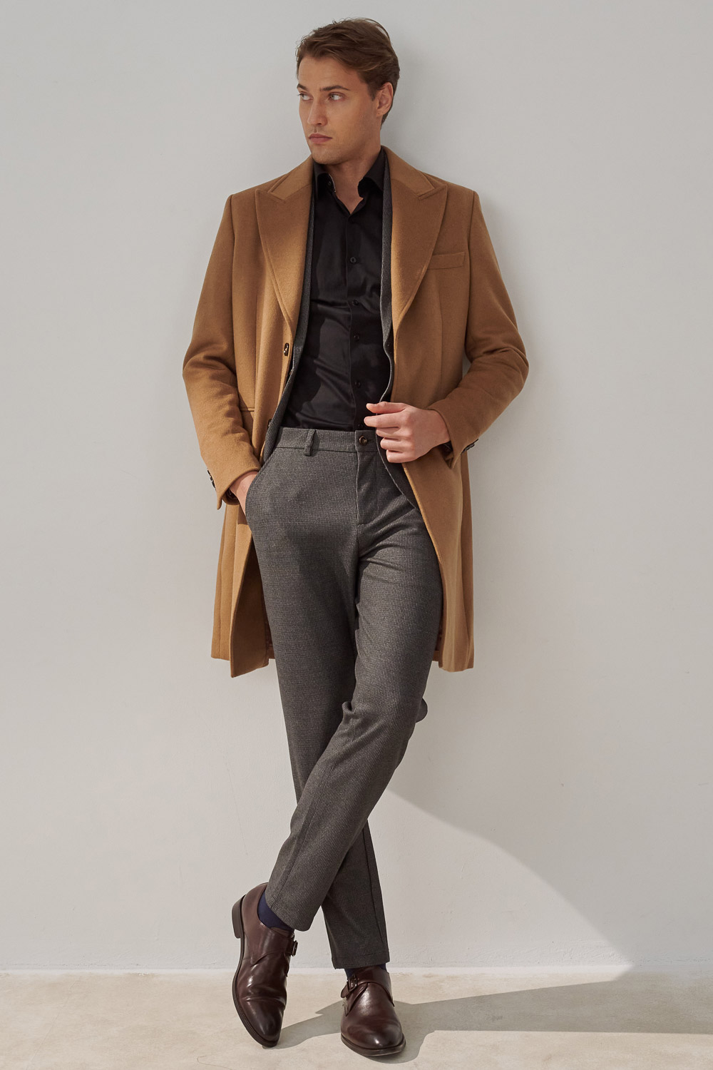 SST&C Dark Gray Houndstooth Stretchy Comfortable Slim Fit Casual Trousers | 1212309002  (Outlet)_4