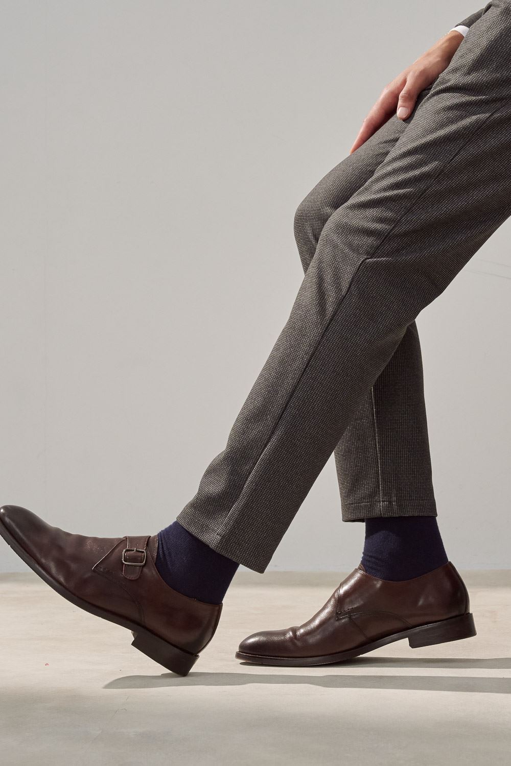 SST&C Dark Gray Houndstooth Stretchy Comfortable Slim Fit Casual Trousers | 1212309002  (Outlet)_5