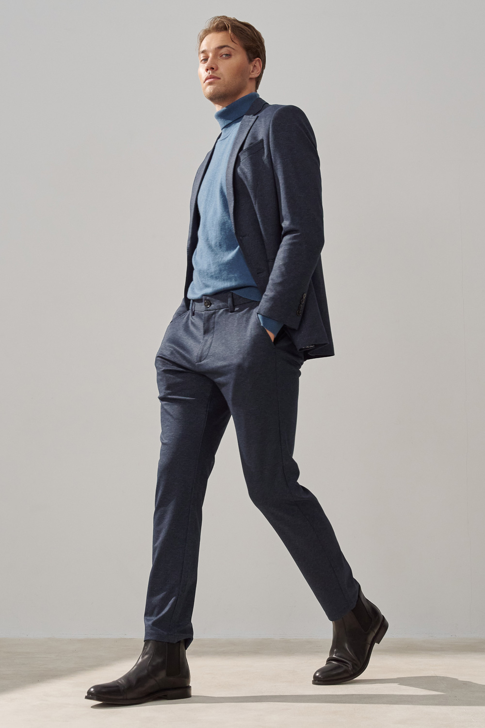 SST&C Navy Twill Stretch Comfort Slim Fit Casual Trousers | 1212309003  (Outlet)_0