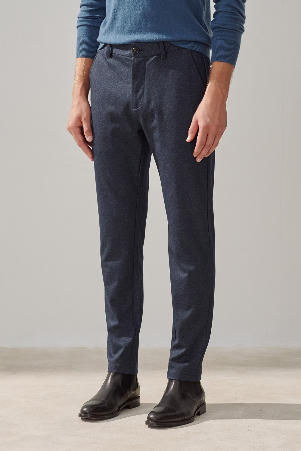 SST&C Navy Twill Stretch Comfort Slim Fit Casual Trousers | 1212309003  (Outlet)_1