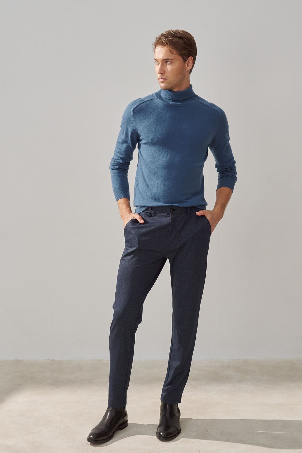 SST&C Navy Twill Stretch Comfort Slim Fit Casual Trousers | 1212309003  (Outlet)_3