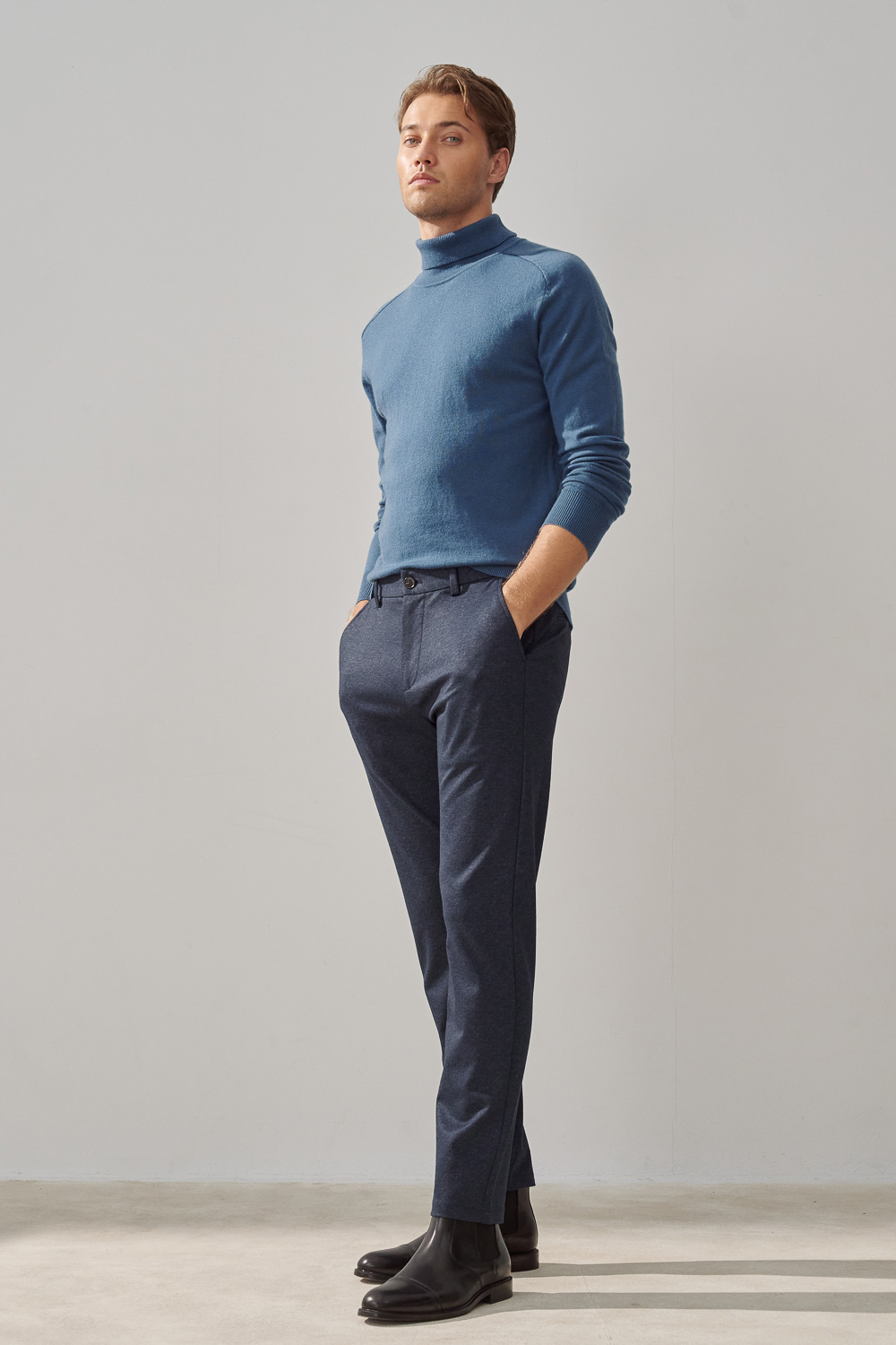 SST&C Navy Twill Stretch Comfort Slim Fit Casual Trousers | 1212309003  (Outlet)_4