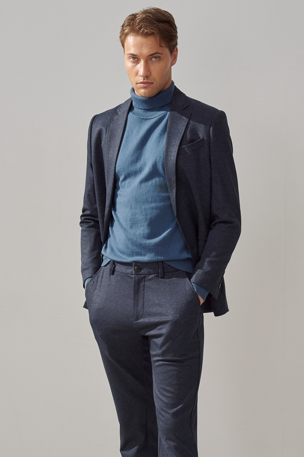 SST&C Navy Twill Stretch Comfort Slim Fit Casual Trousers | 1212309003  (Outlet)_5