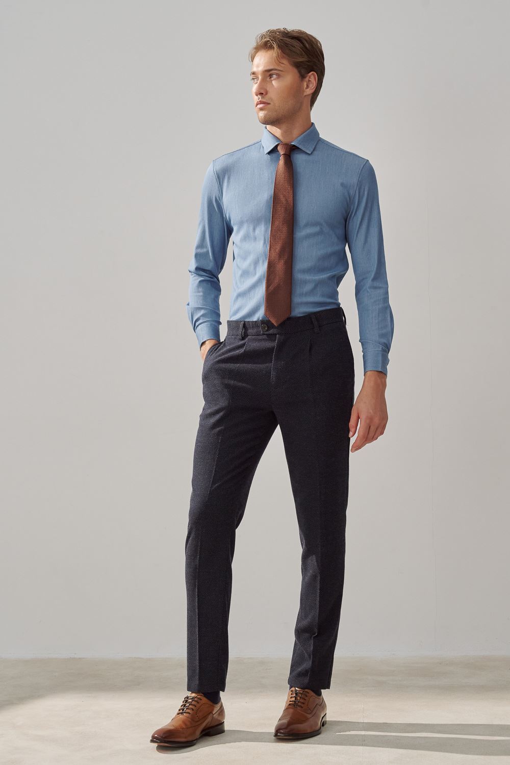 SST&C Navy Dot Pleated Slim Fit Casual Trousers | 1212309005  (Outlet)_0