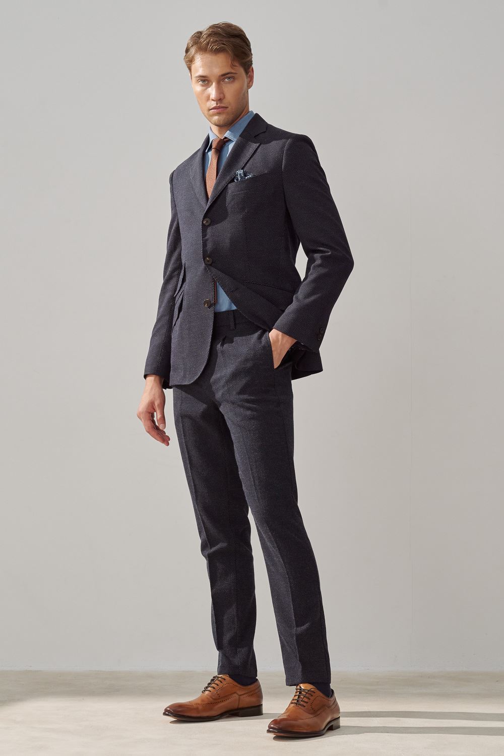 SST&C Navy Dot Pleated Slim Fit Casual Trousers | 1212309005  (Outlet)_3