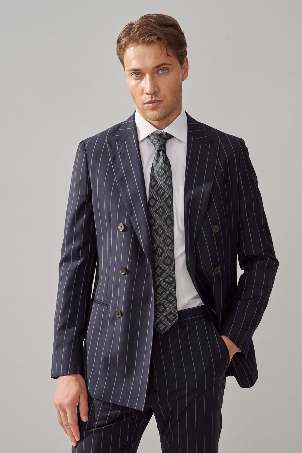 SST&C #Milan Series  Navy Striped Pattern Slim Fit Suit Jacket | 0112309002  (Outlet)_2