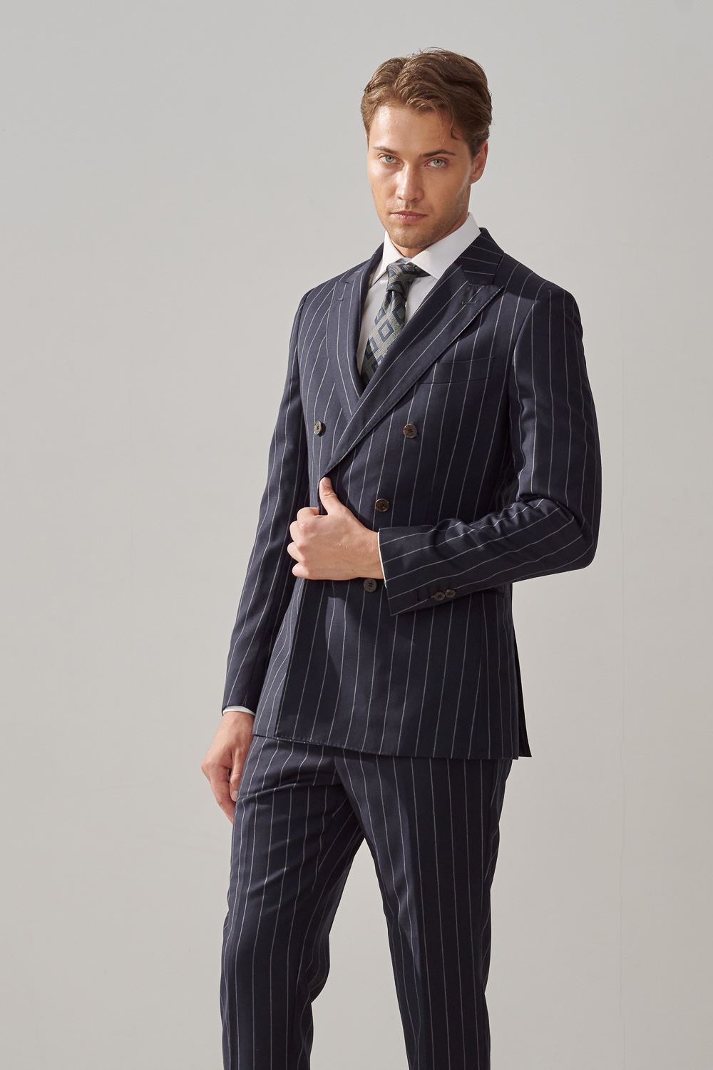 SST&C #Milan Series  Navy Striped Pattern Slim Fit Suit Jacket | 0112309002  (Outlet)_3