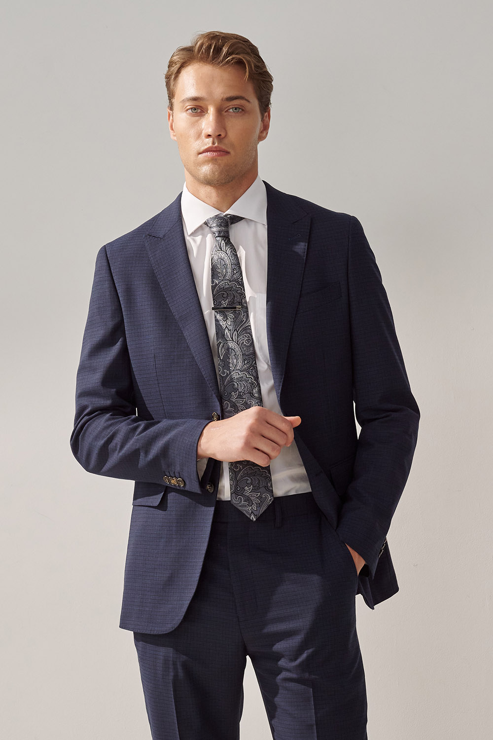 SST&C Navy Check Machine Washable Tailor Fit Suit Jacket | 0112309004  (Outlet)_0