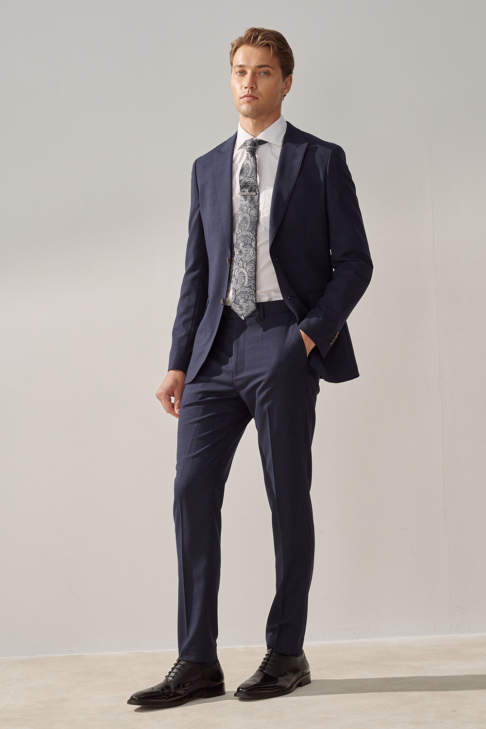 SST&C Navy Check Machine Washable Tailor Fit Suit Jacket | 0112309004  (Outlet)_1