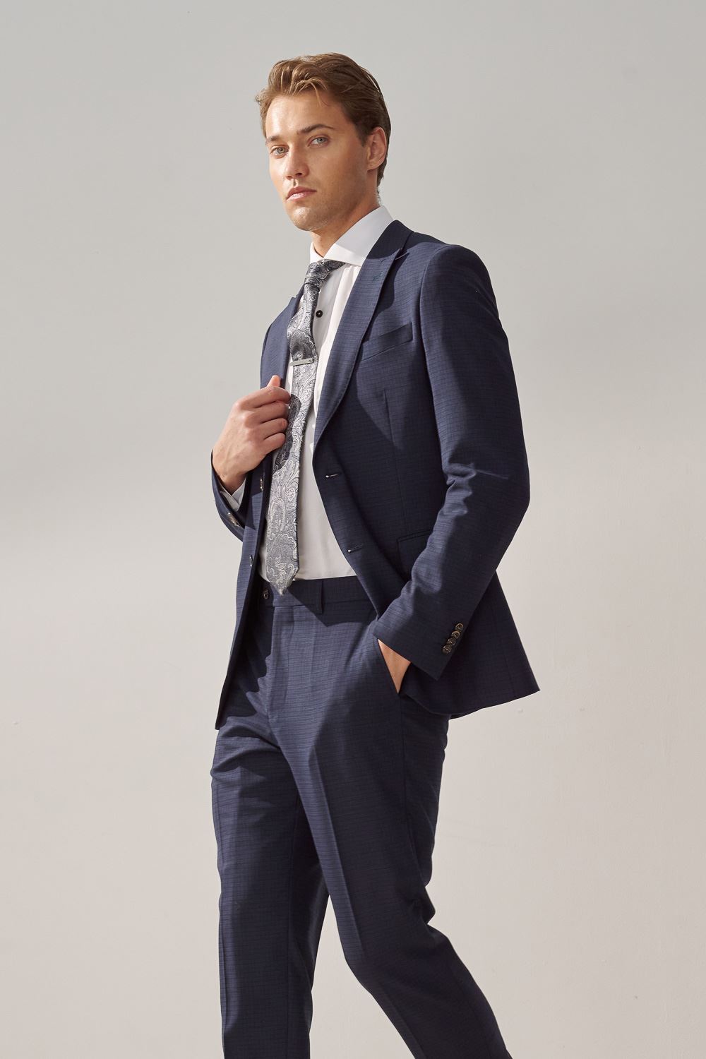 SST&C Navy Check Machine Washable Tailor Fit Suit Jacket | 0112309004  (Outlet)_2