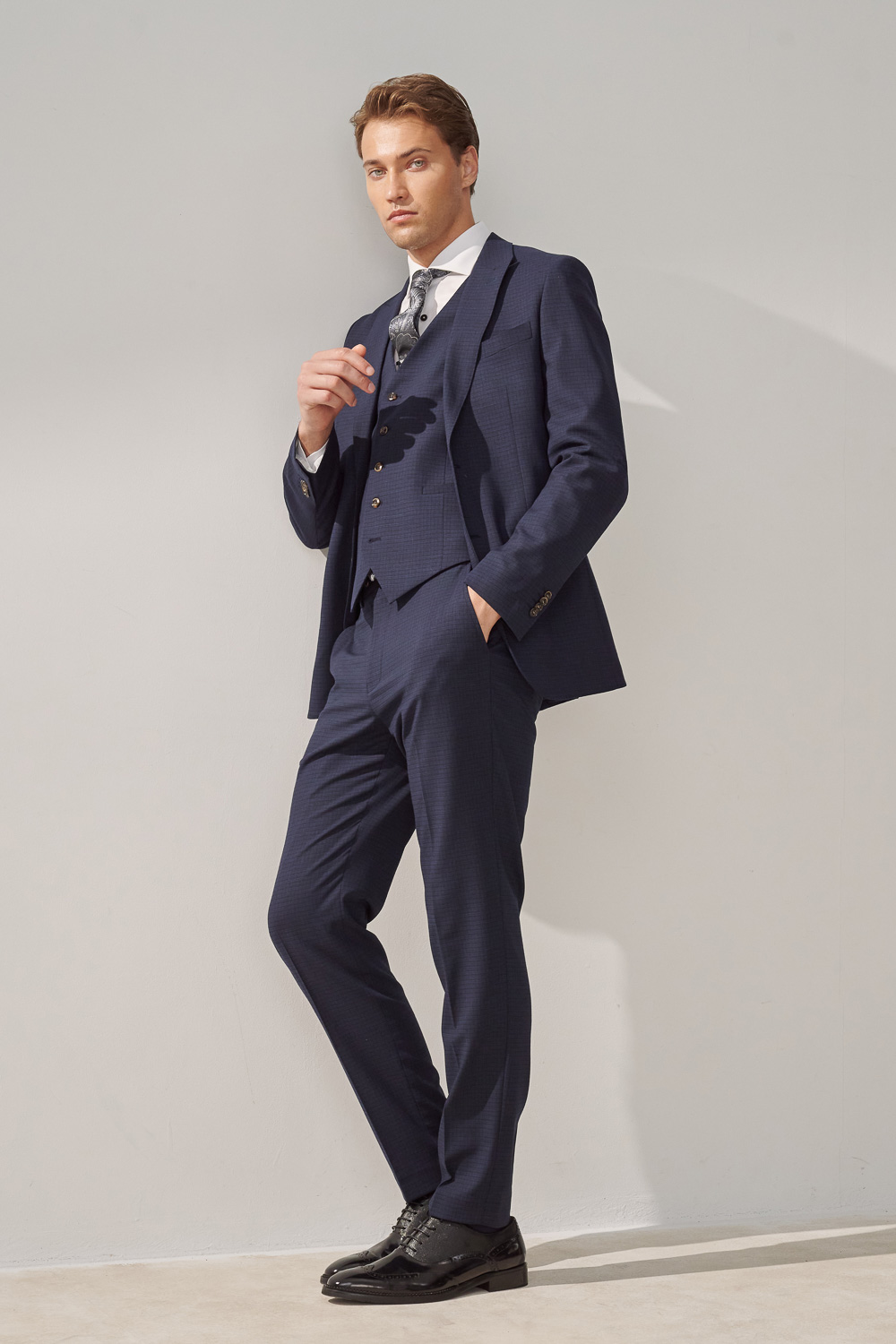 SST&C Navy Check Machine Washable Tailor Fit Suit Jacket | 0112309004  (Outlet)_3