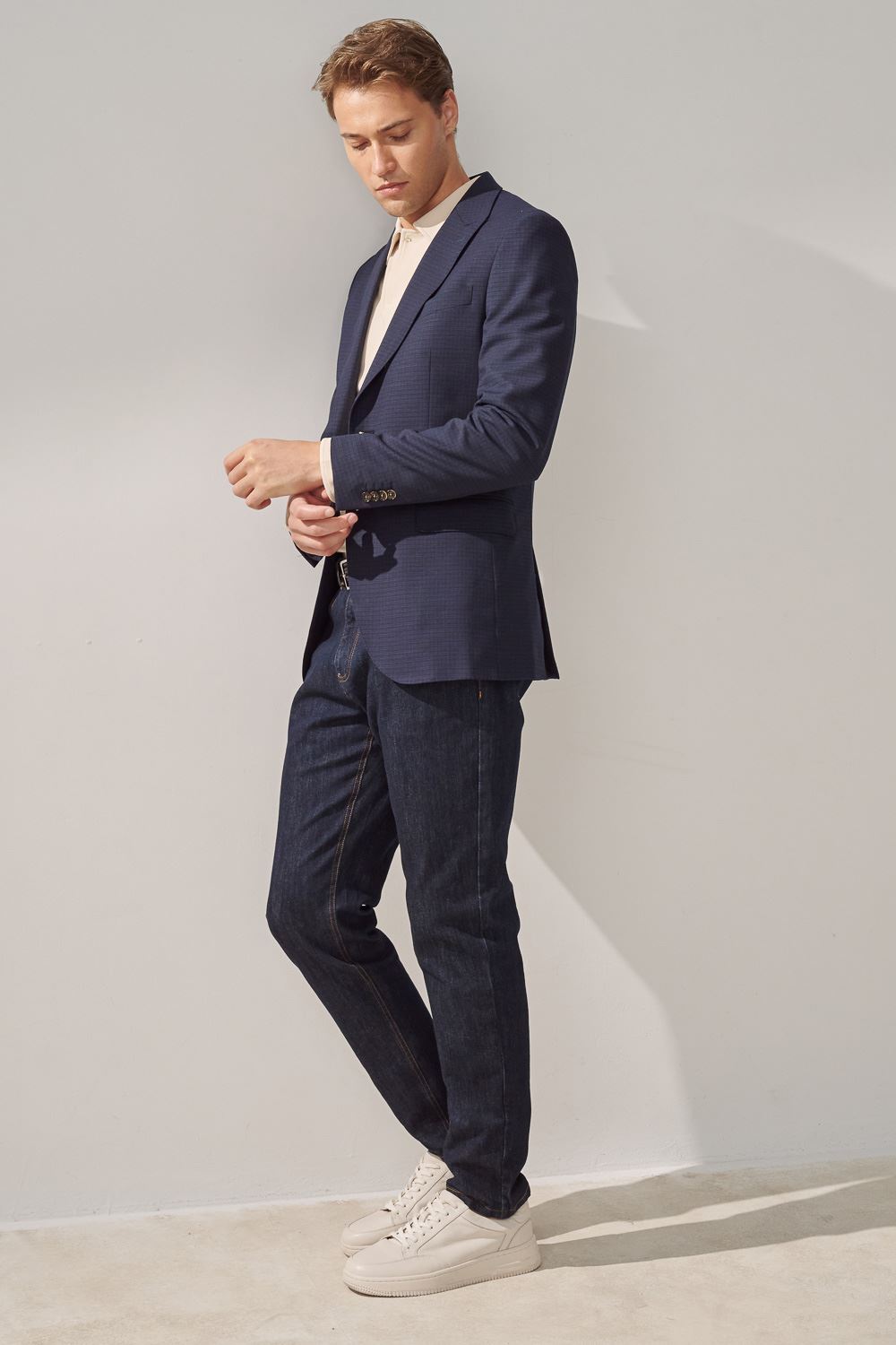 SST&C Navy Check Machine Washable Tailor Fit Suit Jacket | 0112309004  (Outlet)_4