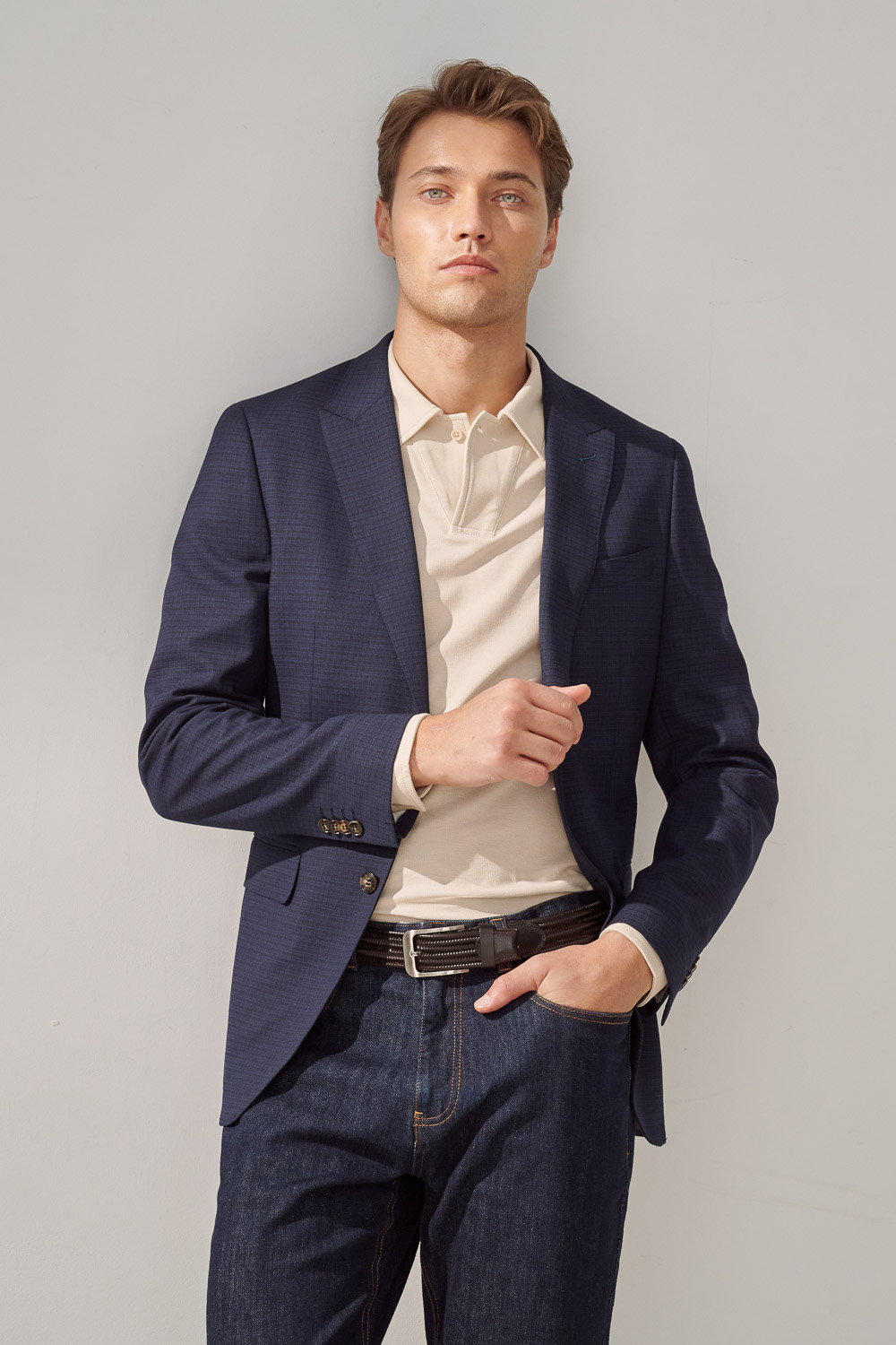 SST&C Navy Check Machine Washable Tailor Fit Suit Jacket | 0112309004  (Outlet)_5