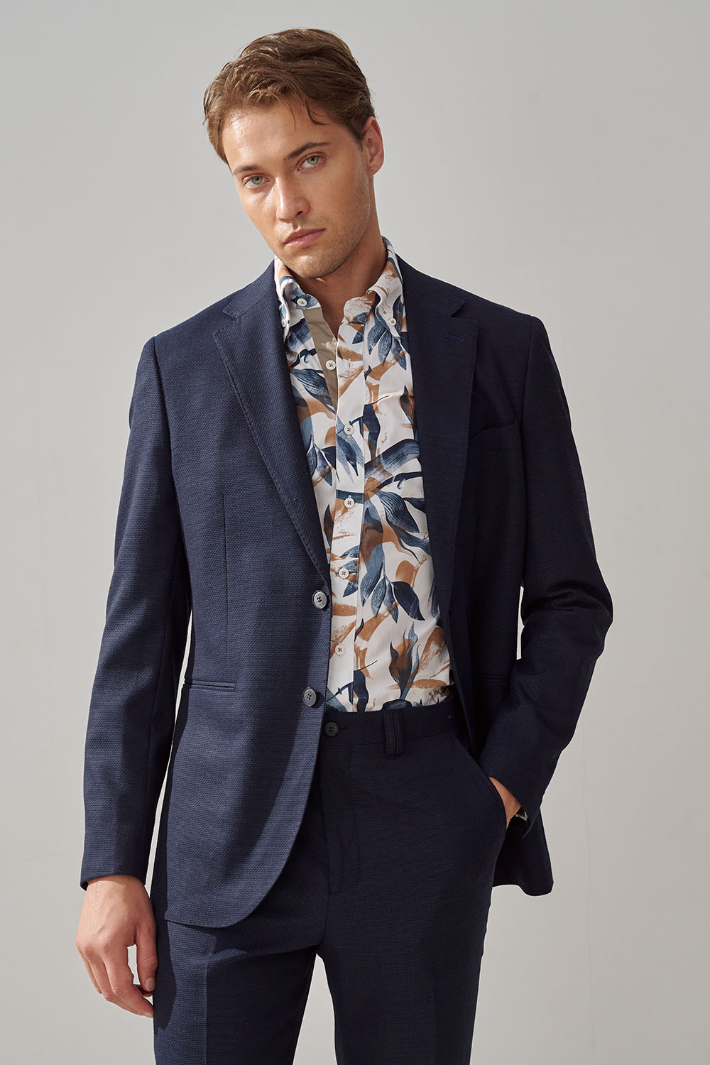 SST&C Navy Textured Machine Washable Slim Fit Suit Jacket | 0112309006  (Outlet)_0