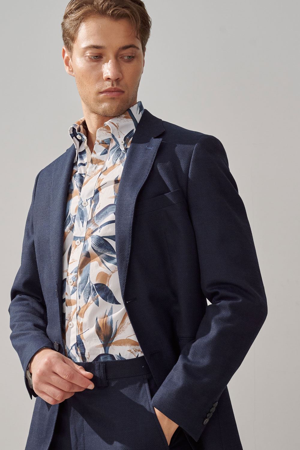 SST&C Navy Textured Machine Washable Slim Fit Suit Jacket | 0112309006  (Outlet)_1