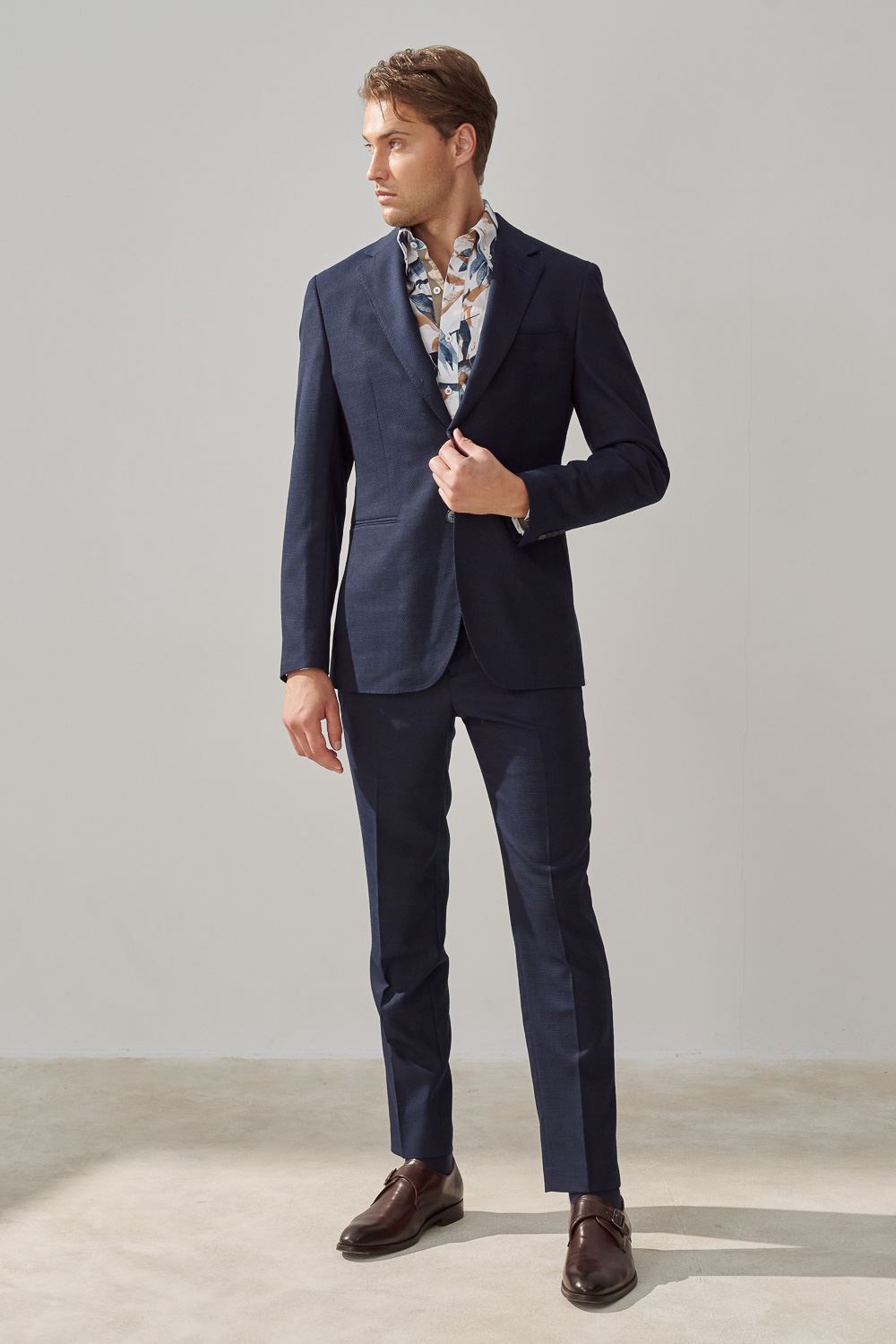 SST&C Navy Textured Machine Washable Slim Fit Suit Jacket | 0112309006  (Outlet)_3