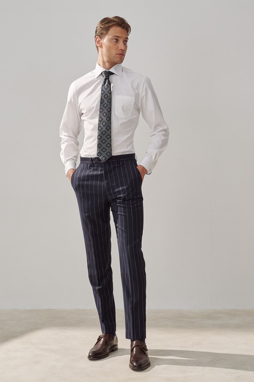 SST&C #Milan Series  Navy Striped Pattern Slim Fit Suit Trousers | 0212309002  (Outlet)_0