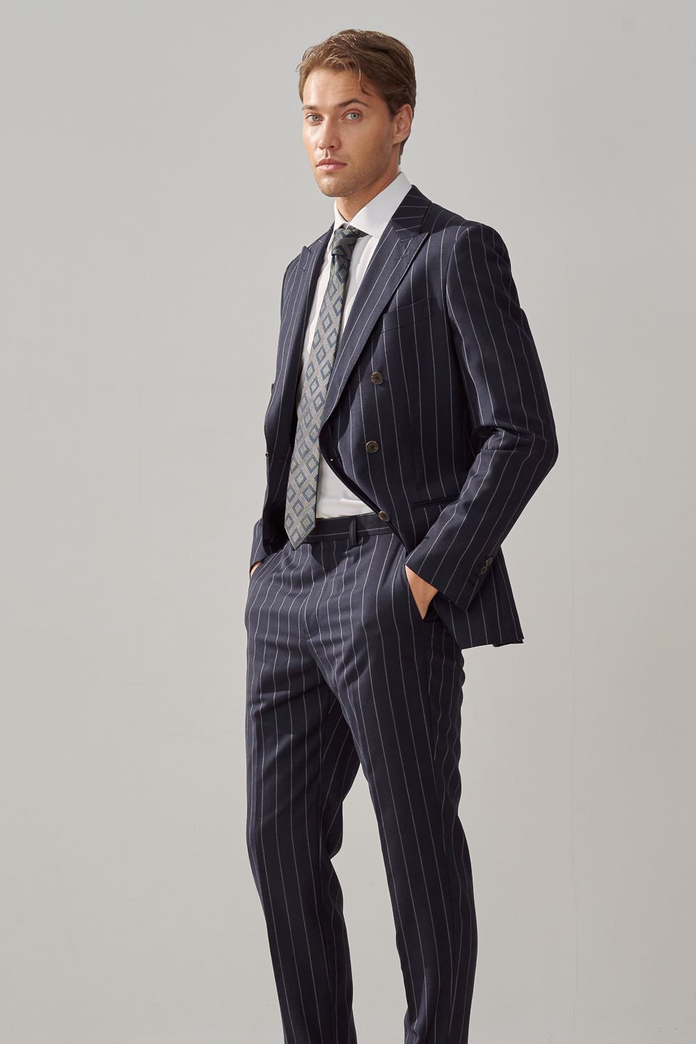 SST&C #Milan Series  Navy Striped Pattern Slim Fit Suit Trousers | 0212309002  (Outlet)_3