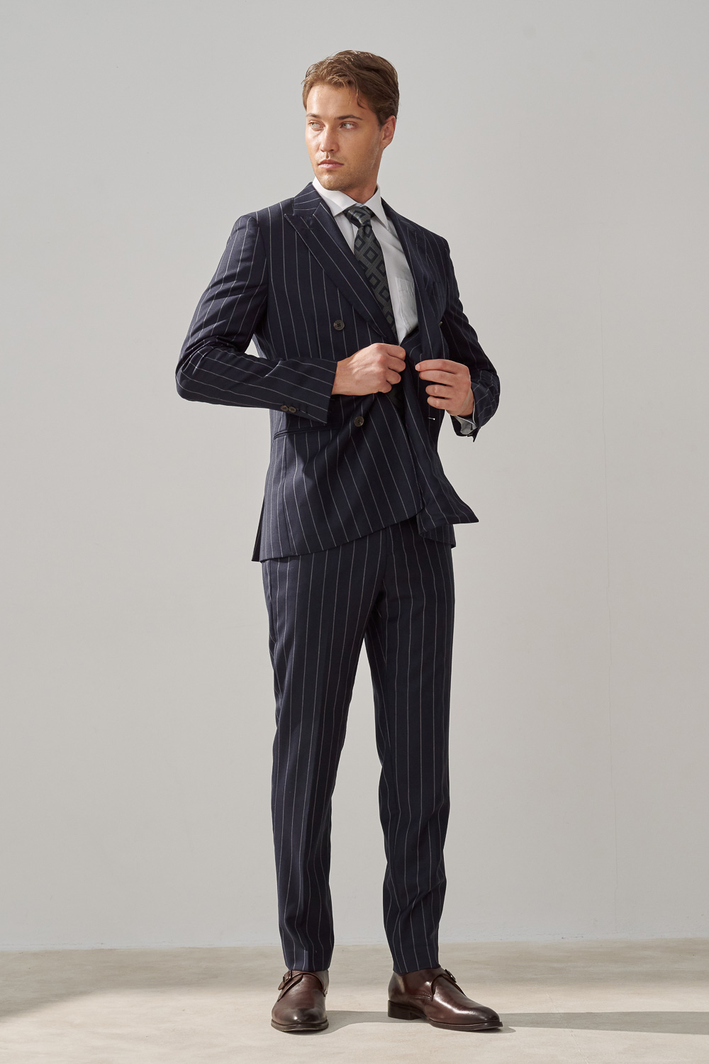 SST&C #Milan Series  Navy Striped Pattern Slim Fit Suit Trousers | 0212309002  (Outlet)_4