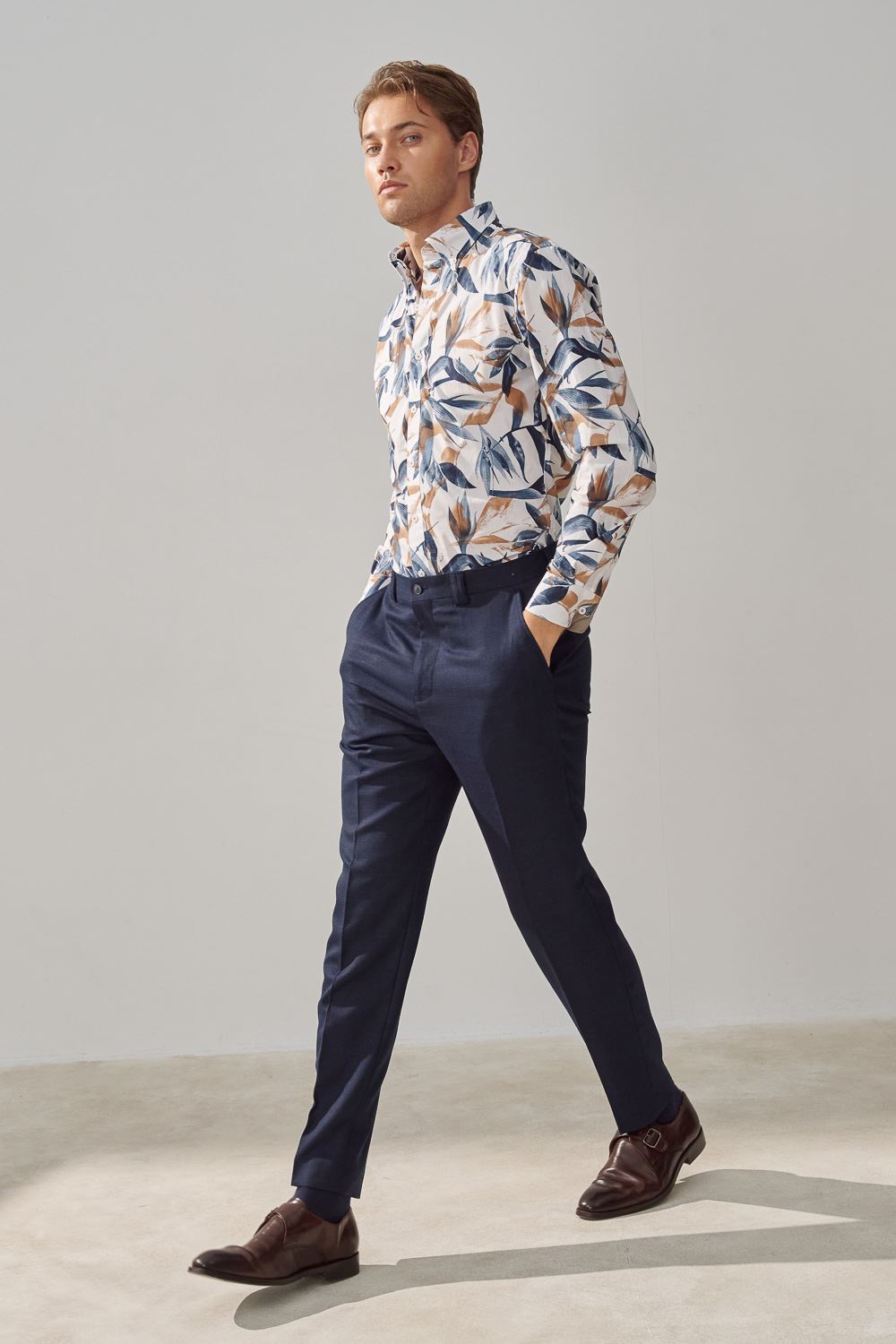 SST&C Navy Textured Machine Washable Slim Fit Suit Trousers | 0212309006  (Outlet)_0