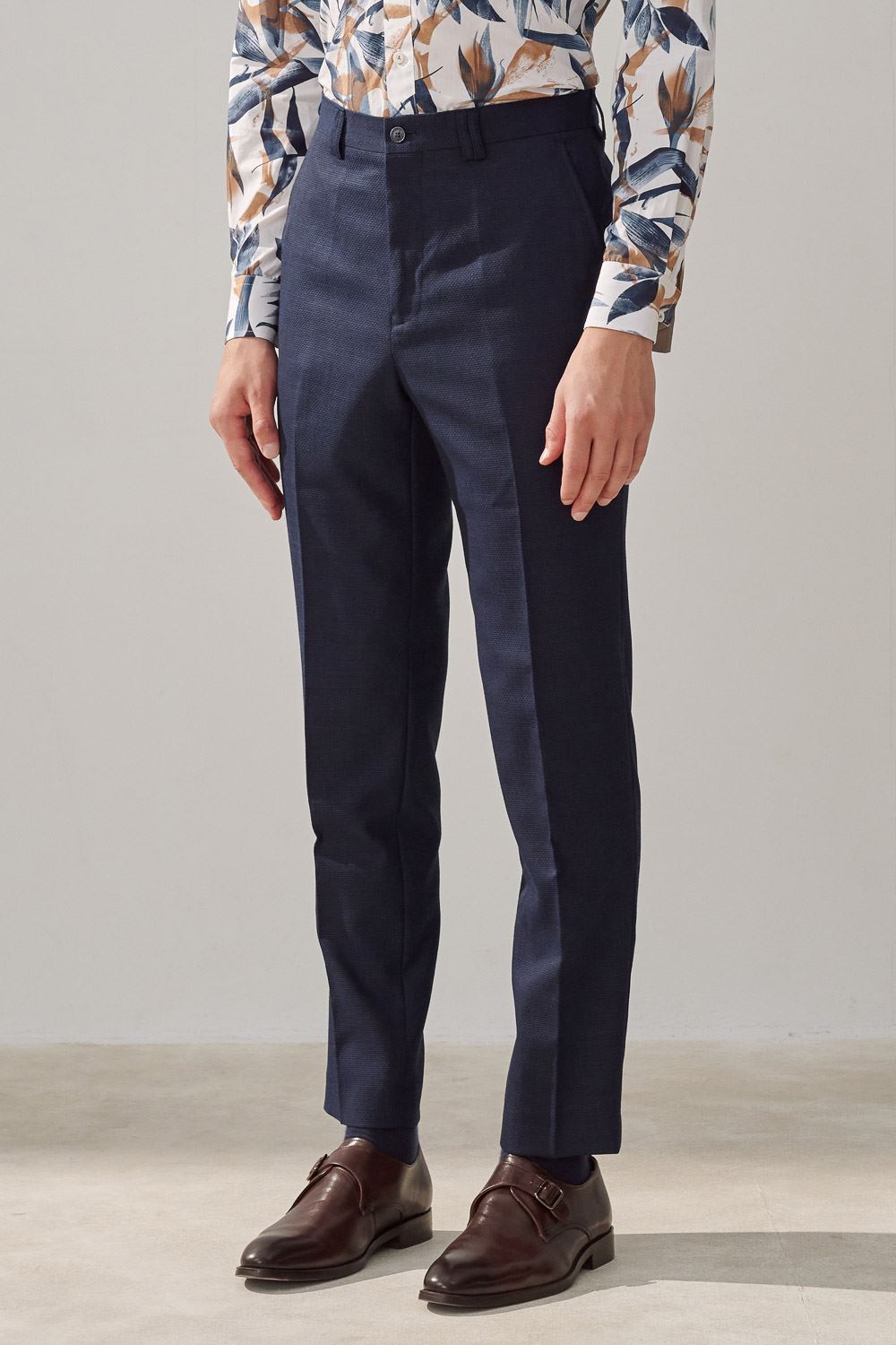 SST&C Navy Textured Machine Washable Slim Fit Suit Trousers | 0212309006  (Outlet)_1