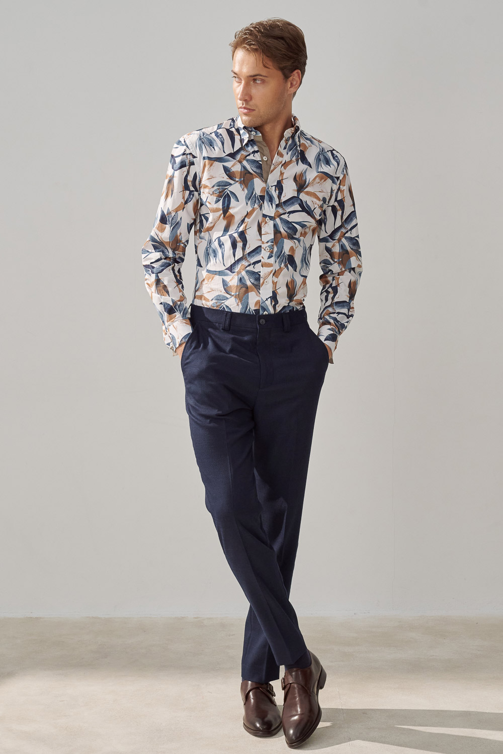 SST&C Navy Textured Machine Washable Slim Fit Suit Trousers | 0212309006  (Outlet)_3