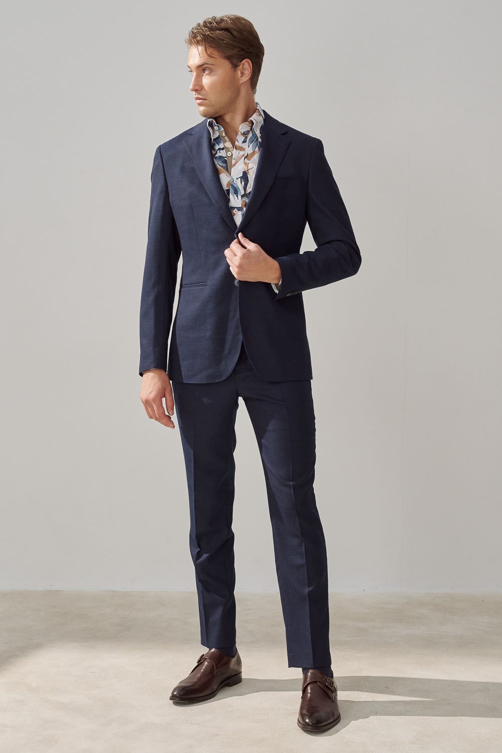 SST&C Navy Textured Machine Washable Slim Fit Suit Trousers | 0212309006  (Outlet)_4