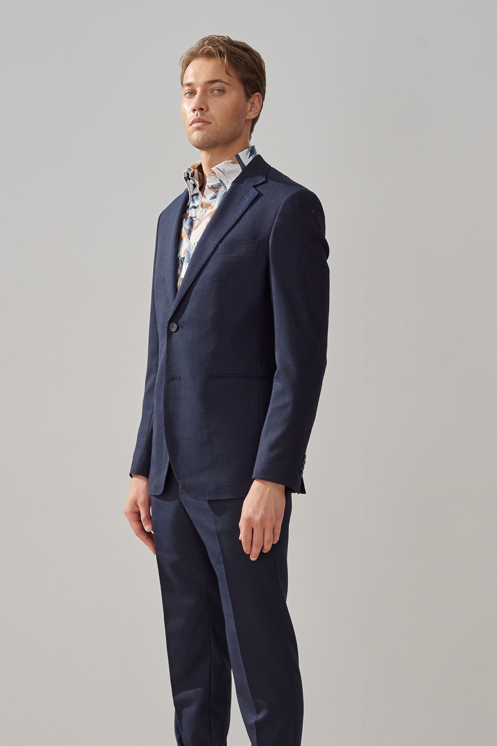 SST&C Navy Textured Machine Washable Slim Fit Suit Trousers | 0212309006  (Outlet)_5