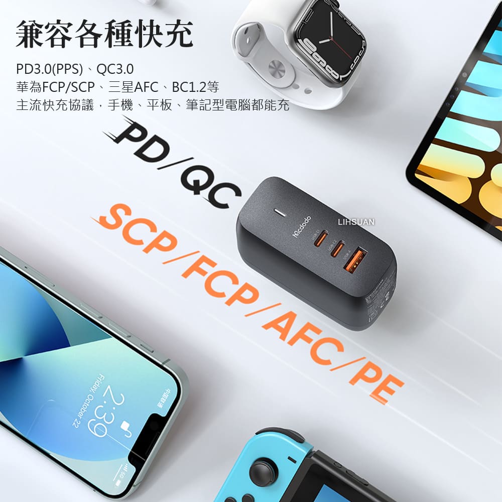 Mcdodo 麥多多 黑帝斯 65W GaN氮化鎵 三孔 PD 快充充電器-黑_6