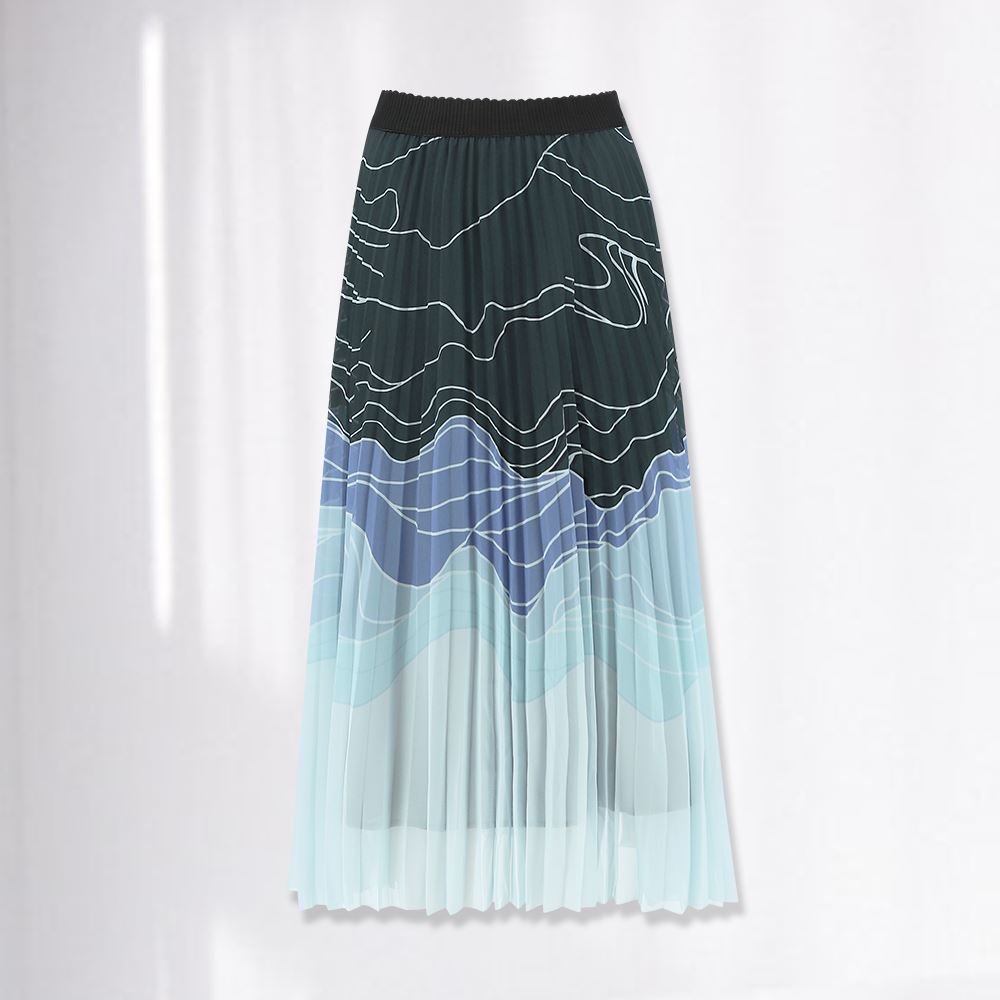 ILEY伊蕾 丘陵線條雪紡壓摺長裙(深藍色；M-XL)1233582202_0
