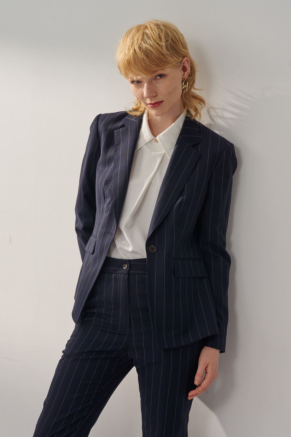 SST&C Milan Series Navy Blue Straight Stripe Suit Jacket | 7162309002  (Outlet)_1
