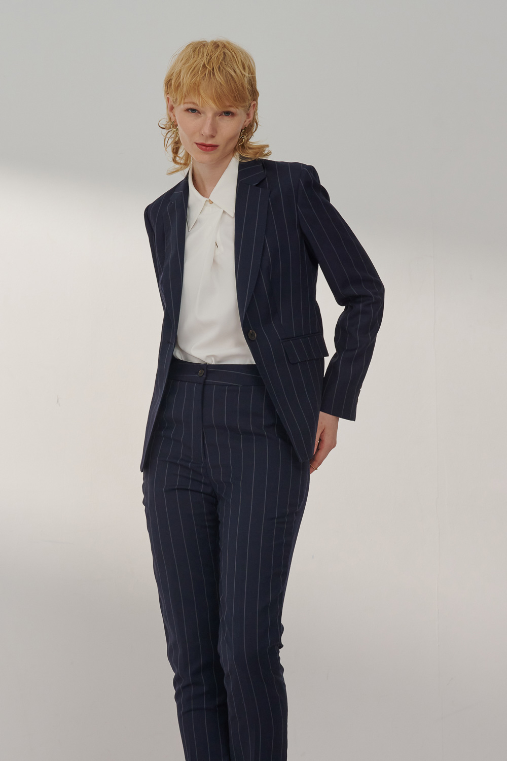 SST&C Milan Series Navy Blue Straight Stripe Suit Jacket | 7162309002  (Outlet)_2