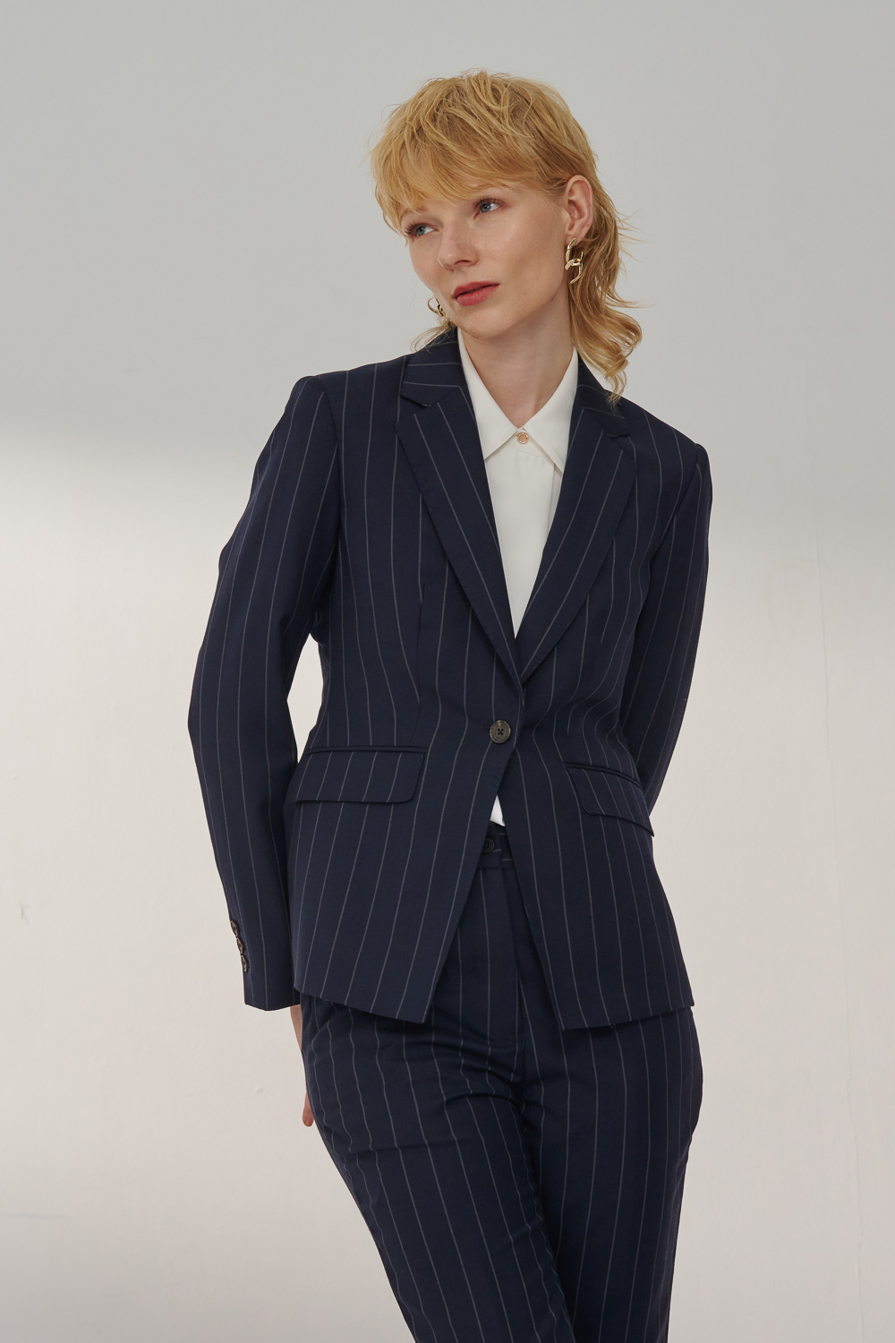 SST&C Milan Series Navy Blue Straight Stripe Suit Jacket | 7162309002  (Outlet)_4