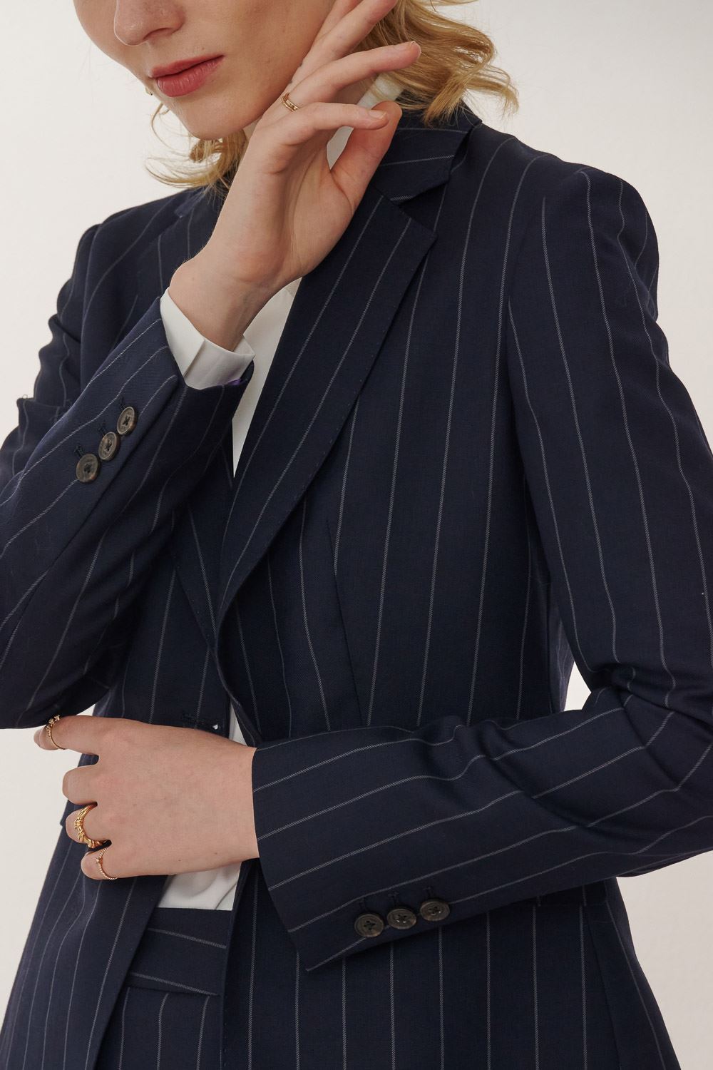 SST&C Milan Series Navy Blue Straight Stripe Suit Jacket | 7162309002  (Outlet)_5