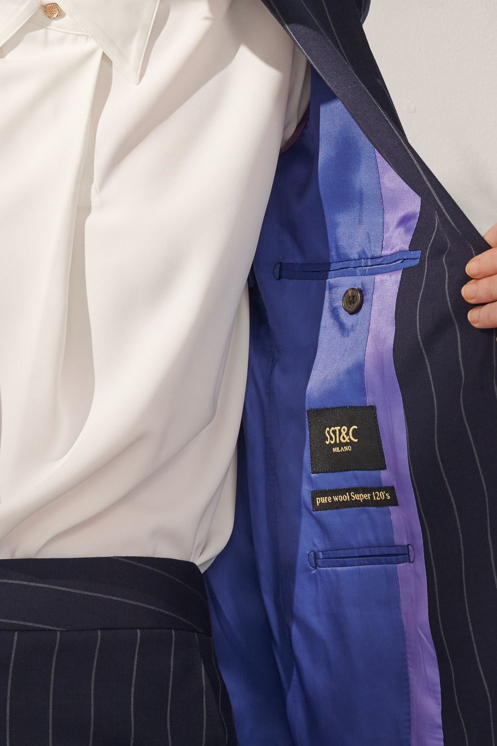 SST&C Milan Series Navy Blue Straight Stripe Suit Jacket | 7162309002  (Outlet)_6