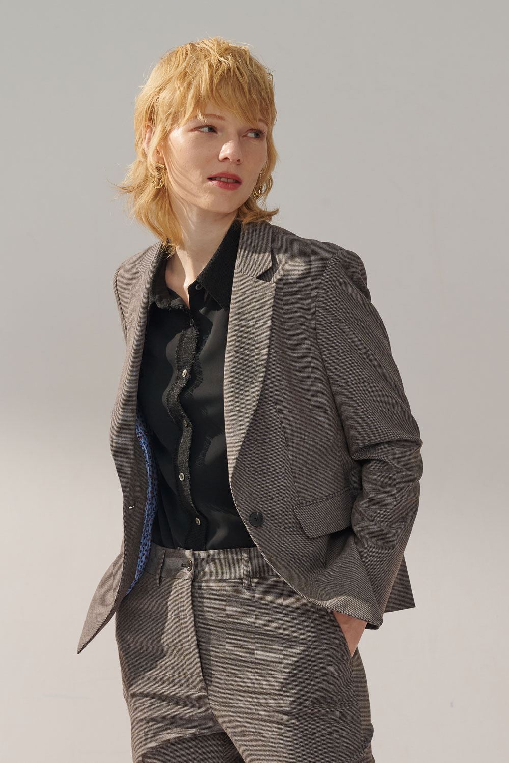 SST&C Gray Houndstooth Square Collar Suit Jacket | 7162309005  (Outlet)_0