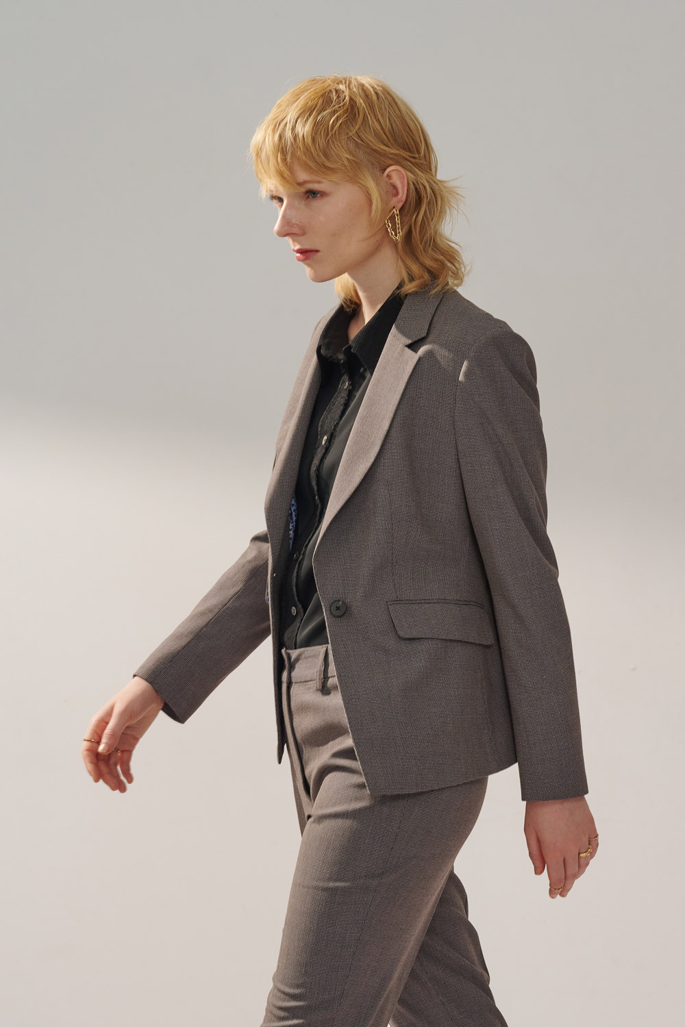 SST&C Gray Houndstooth Square Collar Suit Jacket | 7162309005  (Outlet)_1