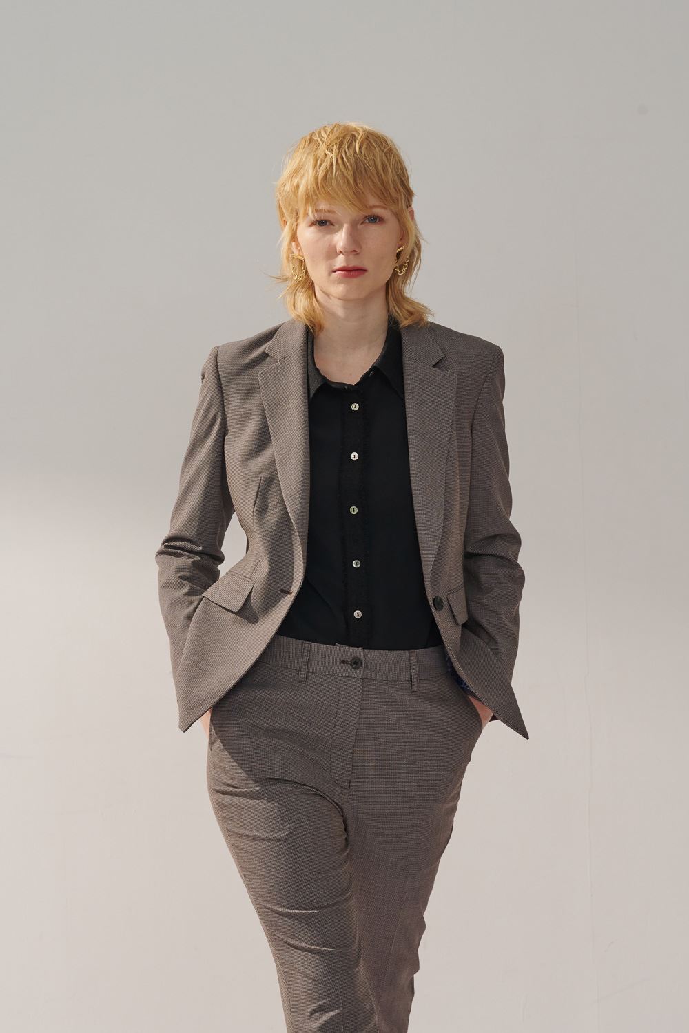 SST&C Gray Houndstooth Square Collar Suit Jacket | 7162309005  (Outlet)_2