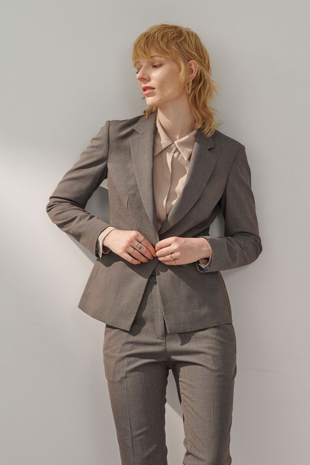 SST&C Gray Houndstooth Square Collar Suit Jacket | 7162309005  (Outlet)_4