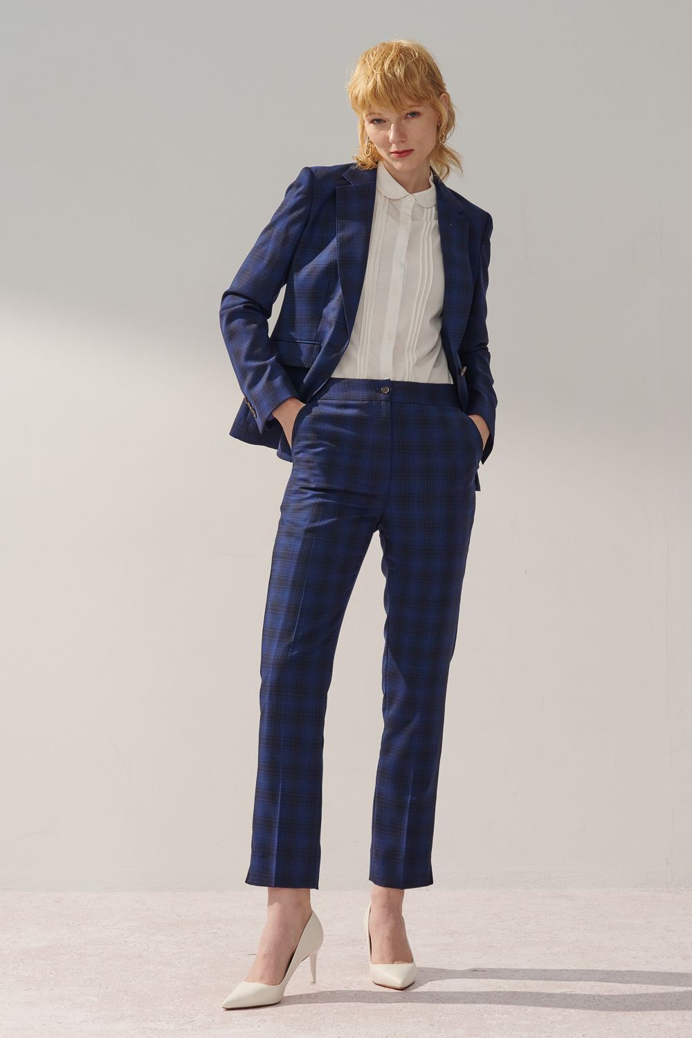 SST&C Milan Series Navy Blue Check Pattern Suit Trousers | 7262309001  (Outlet)_0