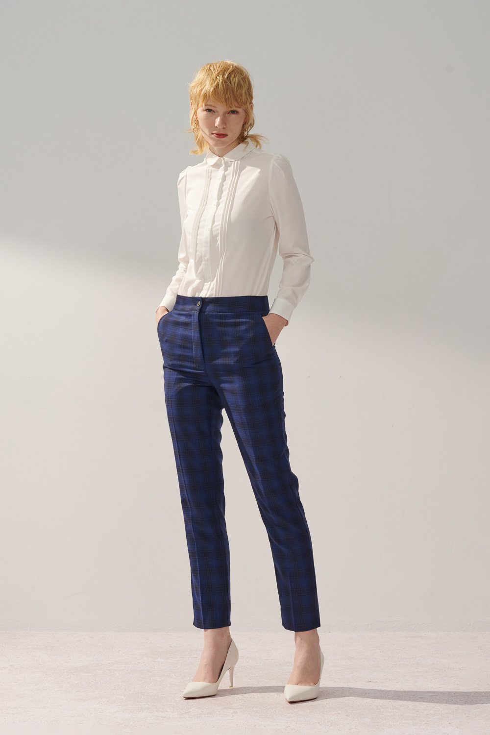 SST&C Milan Series Navy Blue Check Pattern Suit Trousers | 7262309001  (Outlet)_2
