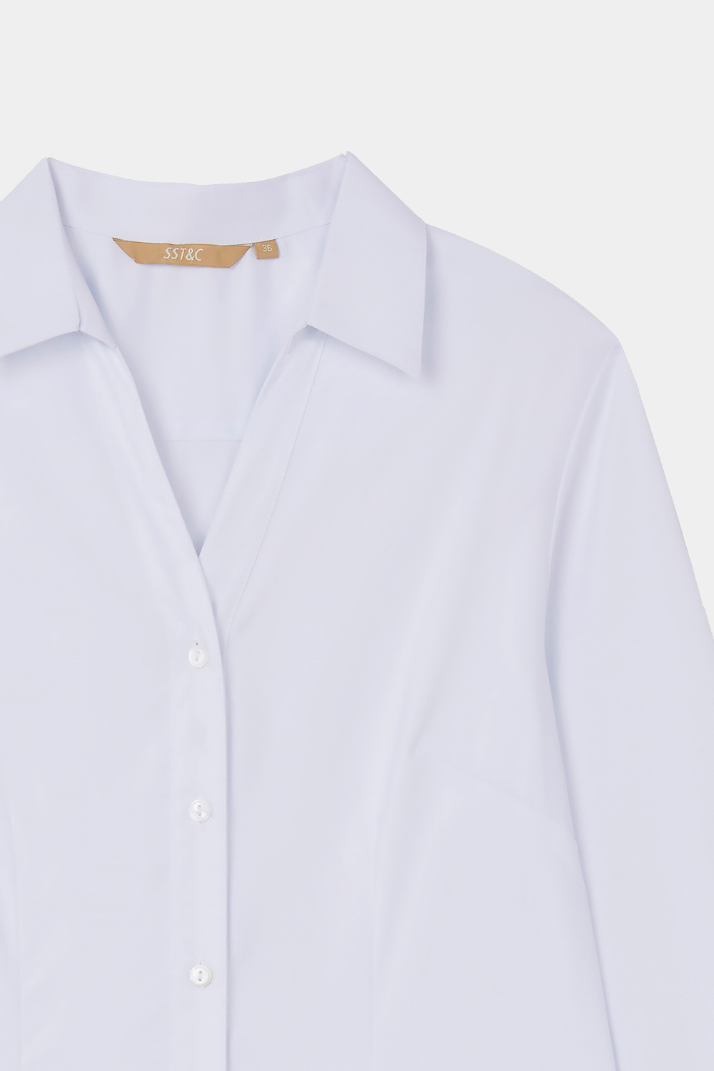SST&C White V-Neck Metal Cufflinks Slim-Fitting Shirt | 7562309001  (Outlet)_7