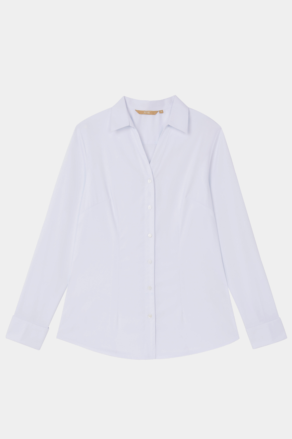 SST&C White V-Neck Metal Cufflinks Slim-Fitting Shirt | 7562309001  (Outlet)_9