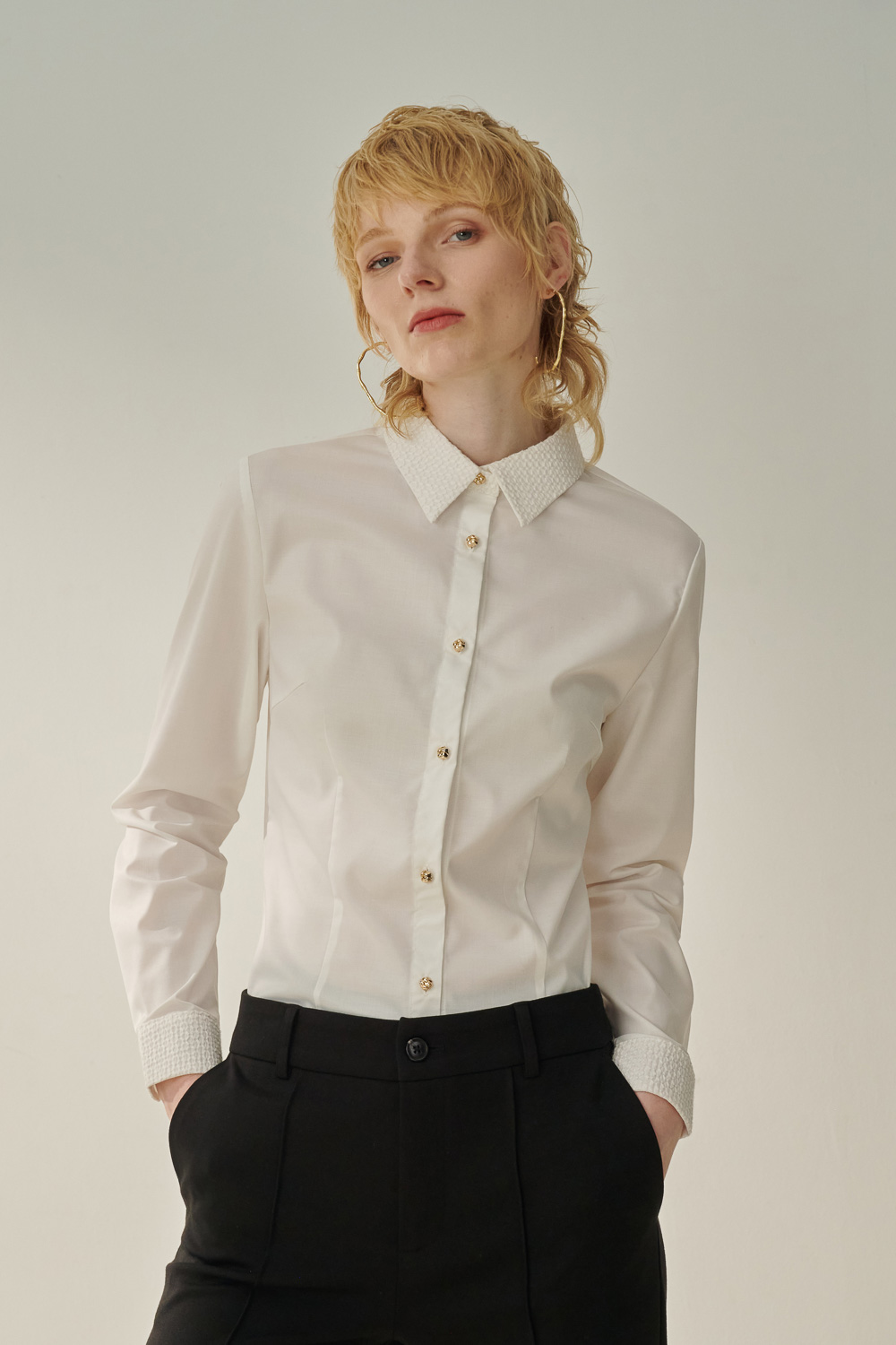 SST&C White Jacquard Slim Fit Shirt | 7562309003  (Outlet)_0