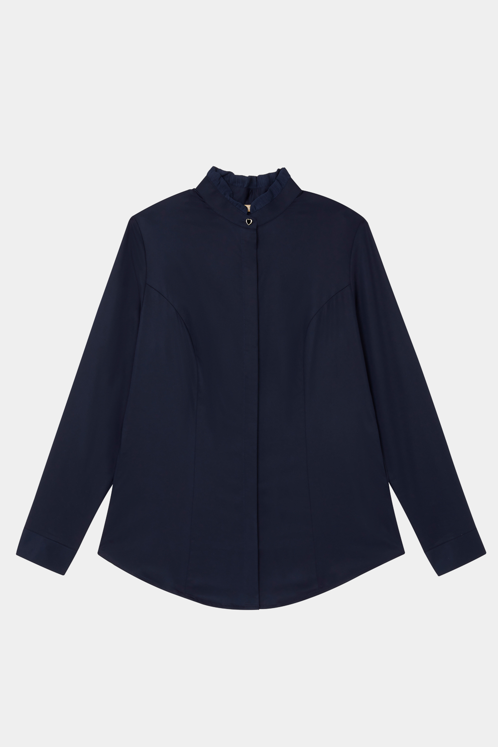 SST&C Night Blue Stand Collar Ruffle Trim Slim Fit Shirt | 7562309007  (Outlet)_9