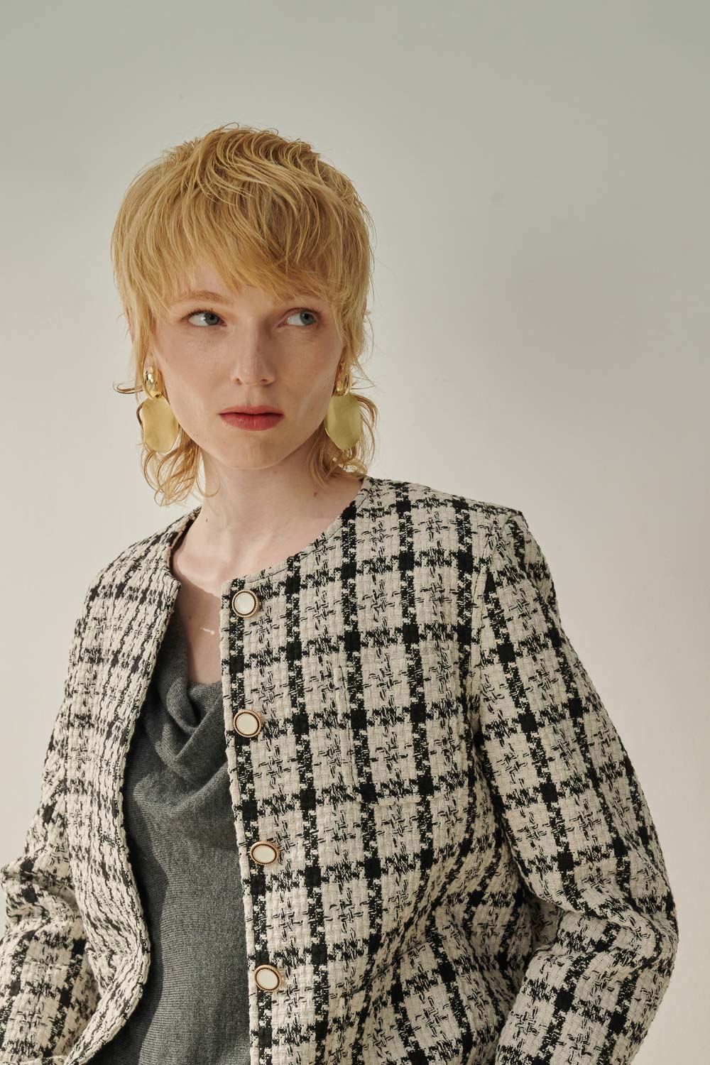 SST&C Black and White Checkered Short Jacket | 8162309003  (Outlet)_1