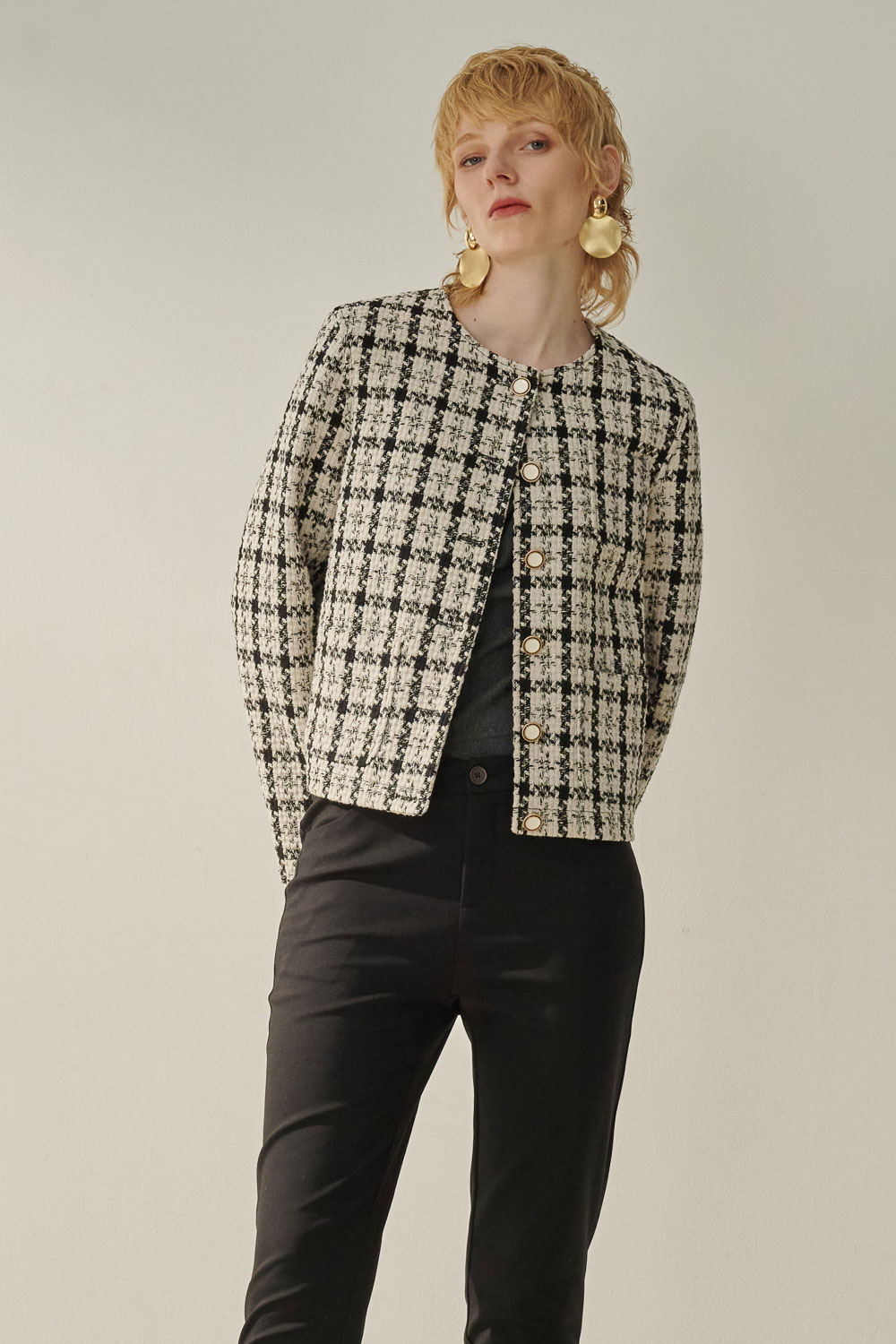 SST&C Black and White Checkered Short Jacket | 8162309003  (Outlet)_2