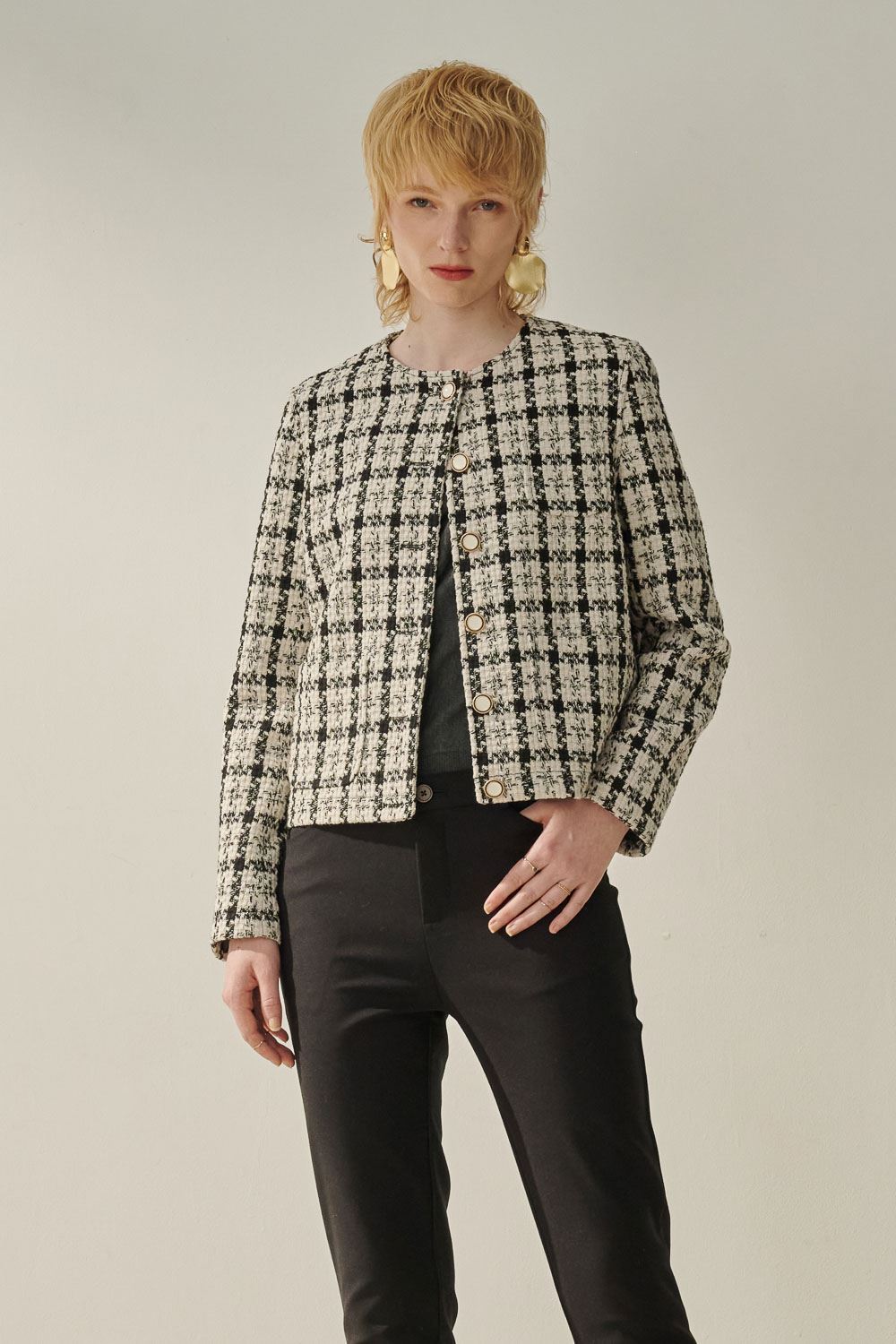 SST&C Black and White Checkered Short Jacket | 8162309003  (Outlet)_4