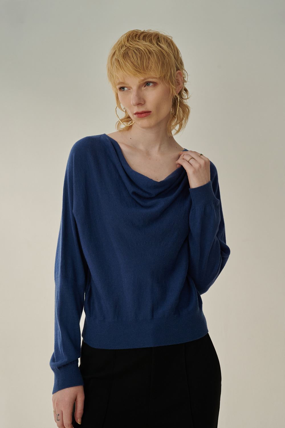 SST&C Mineral Blue Dropped Collar Sweater | 8662309002  (Outlet)_0